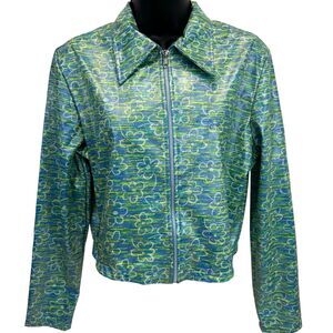 Vintage 90s 5-7-9 Cropped Rain Jacket Green Floral 579  Juniors Womens M Medium